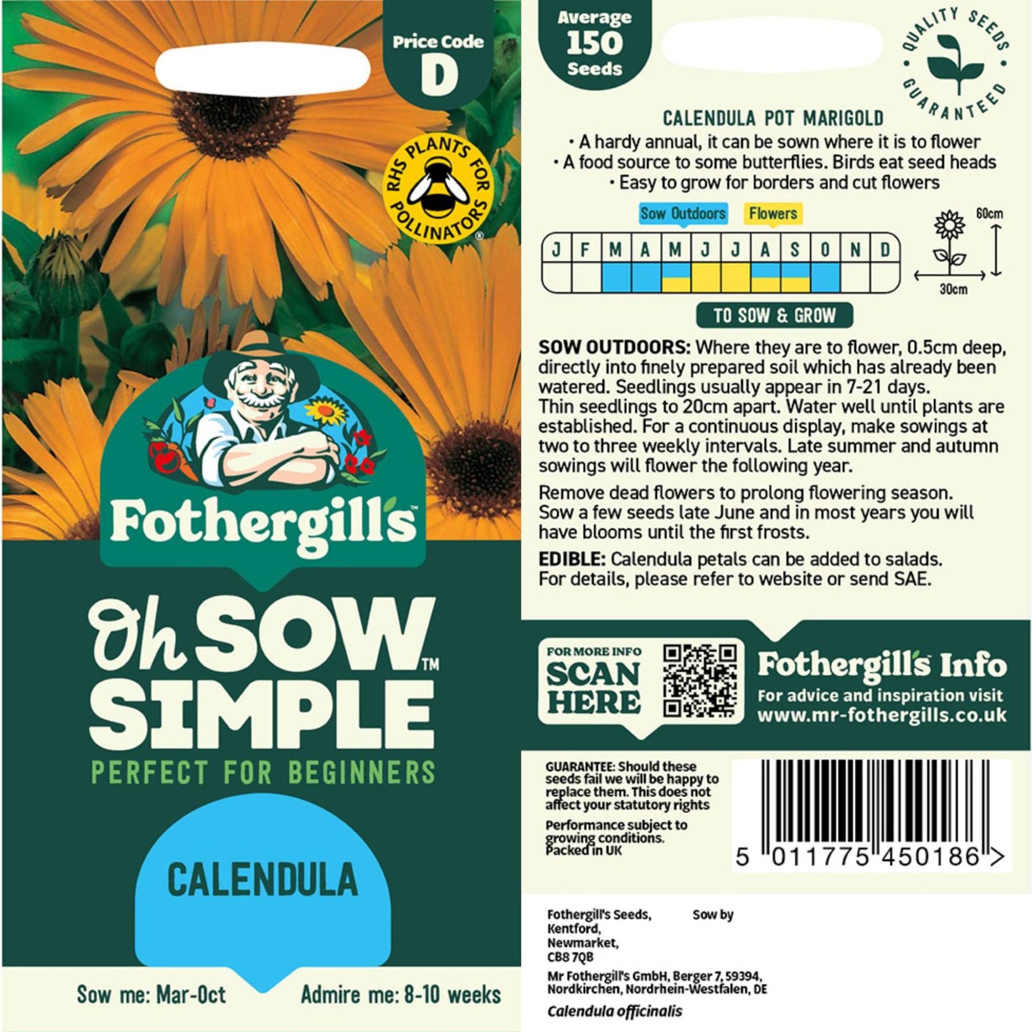 Calendula seed packet information