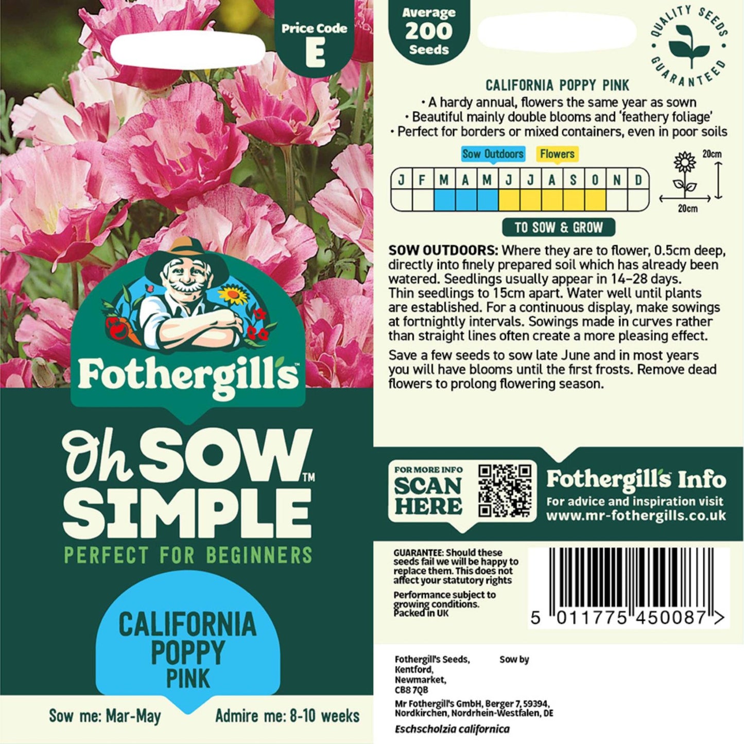 California Pink Poppy seed packet information