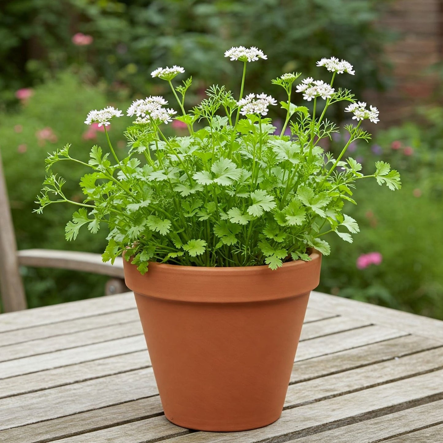 coriander plant in a pot