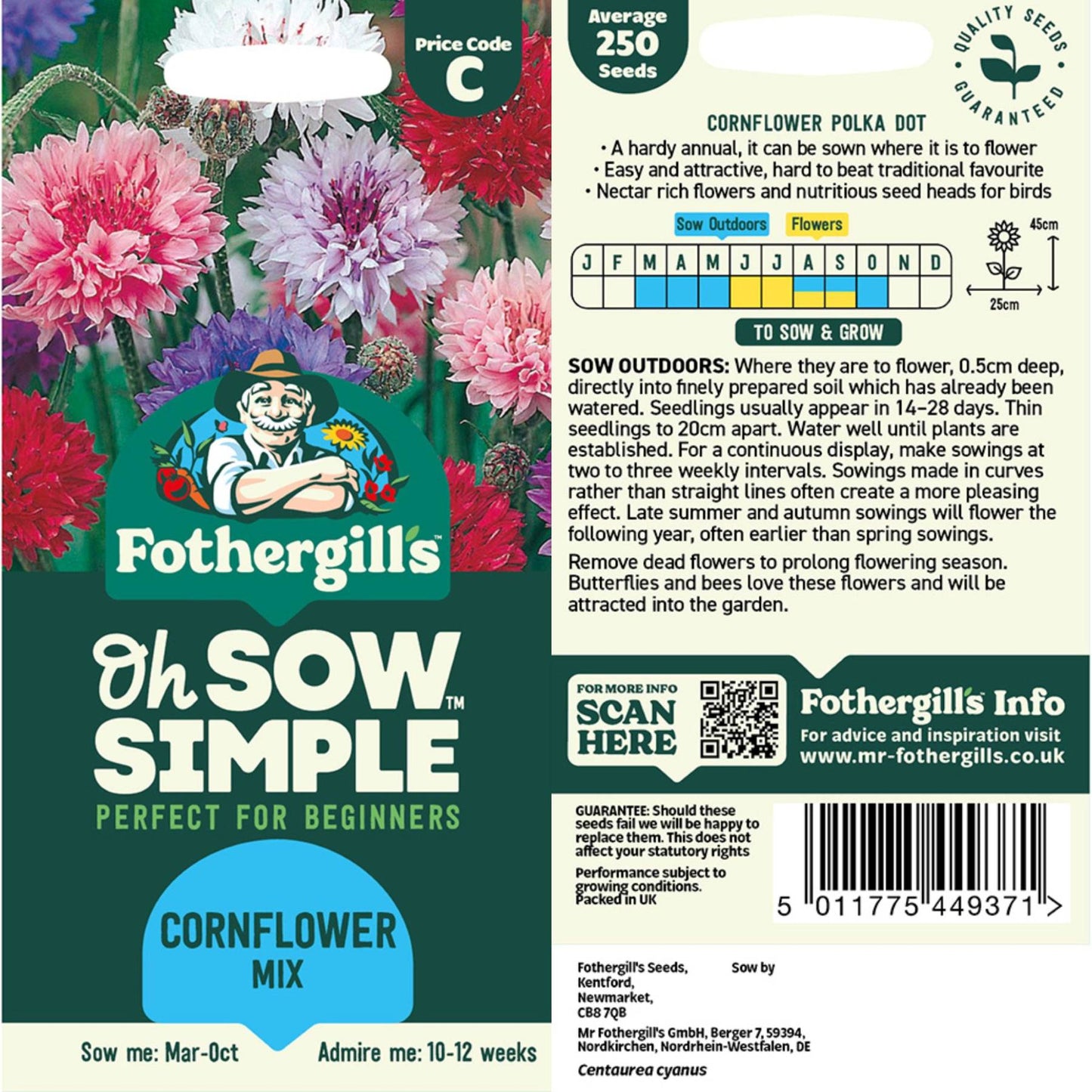 Cornflower mix seed packet information