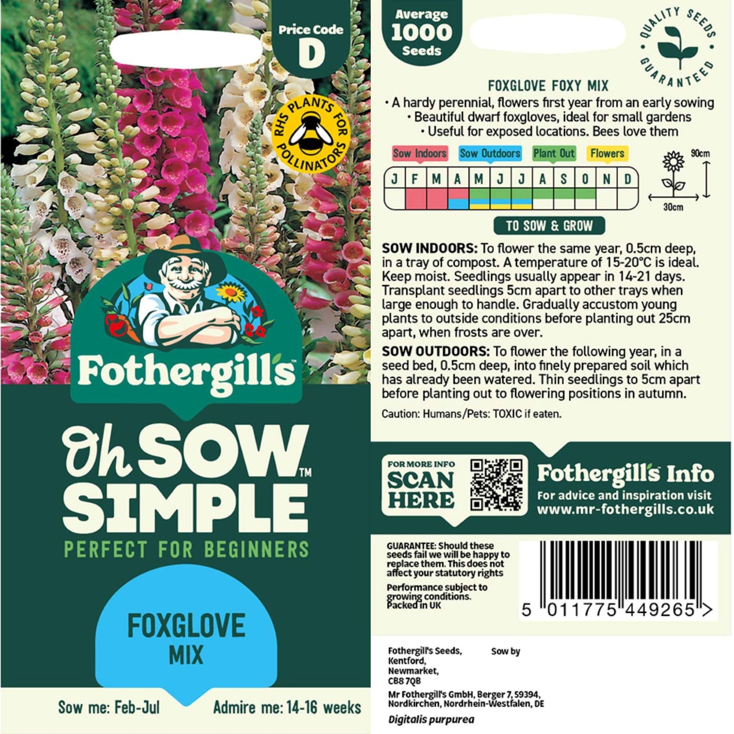 Foxglove mix seed packet information