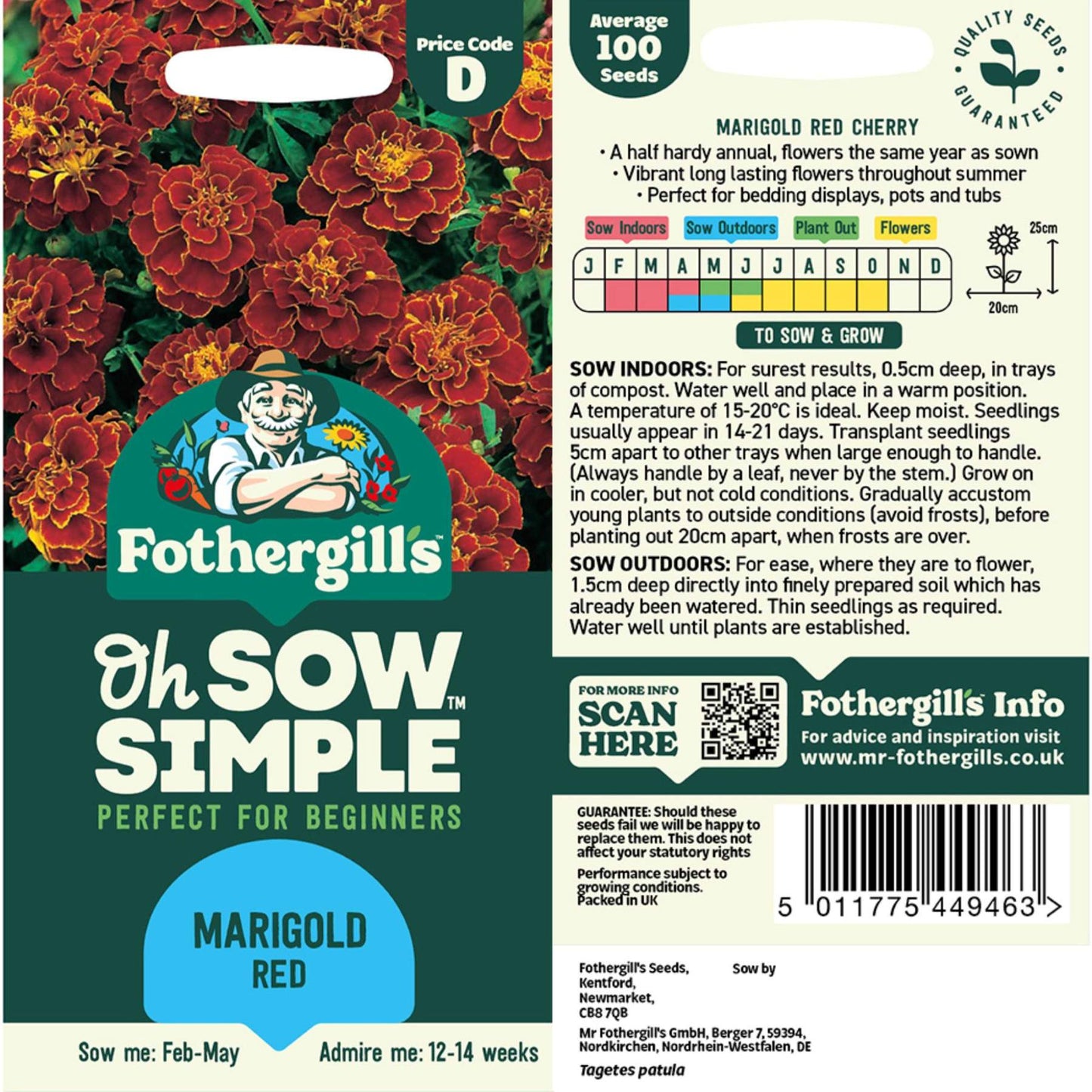 Marigold Red seed packet information