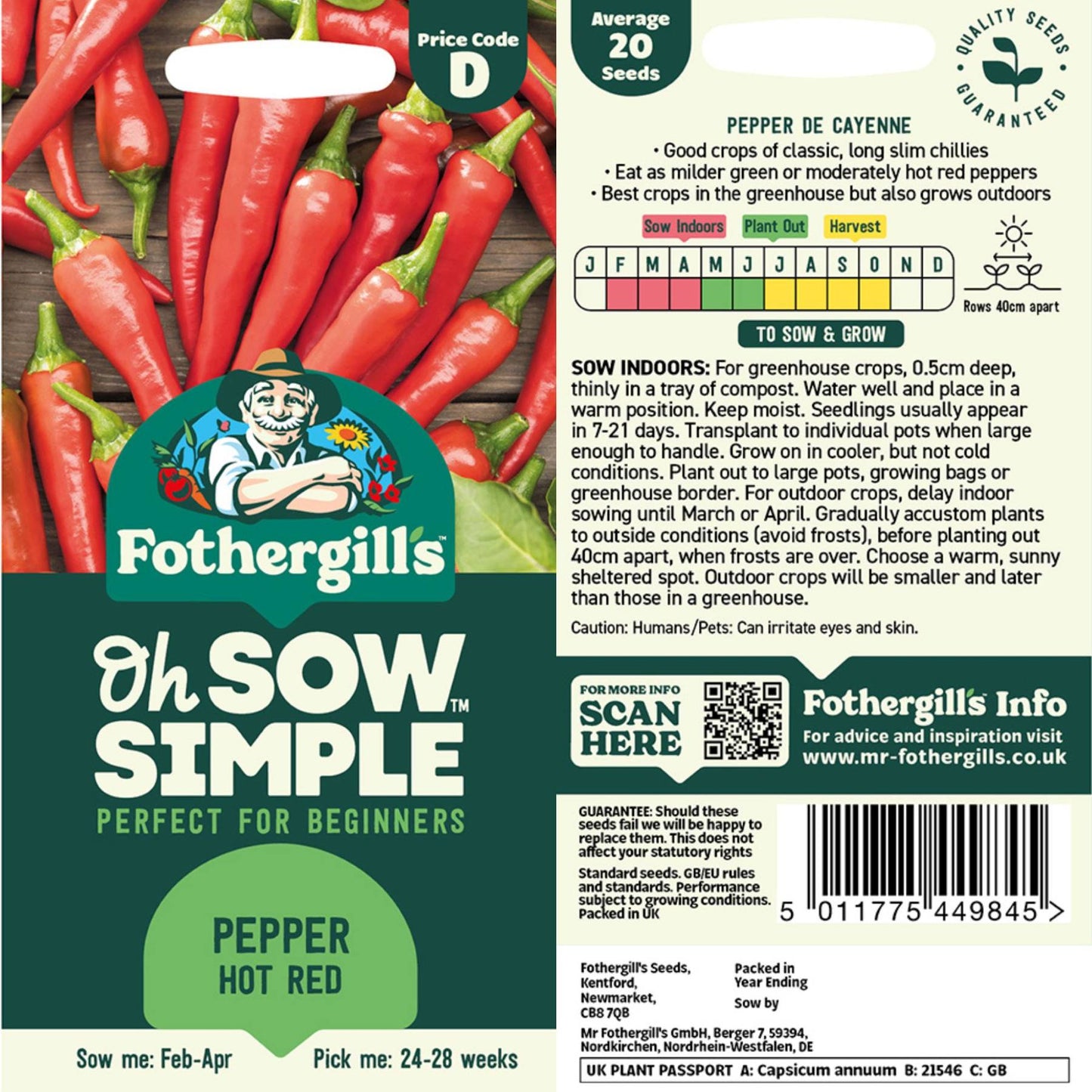 Hot red pepper seed packet information