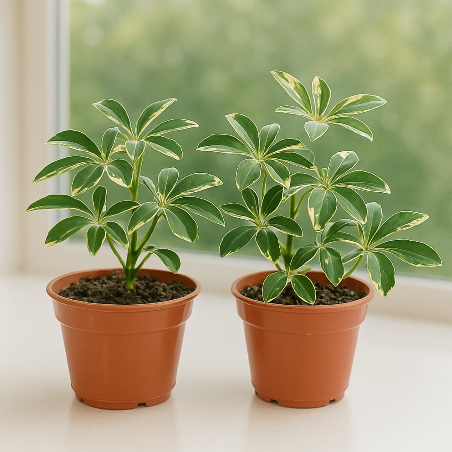 Schefflera variegated plants in grower's pots