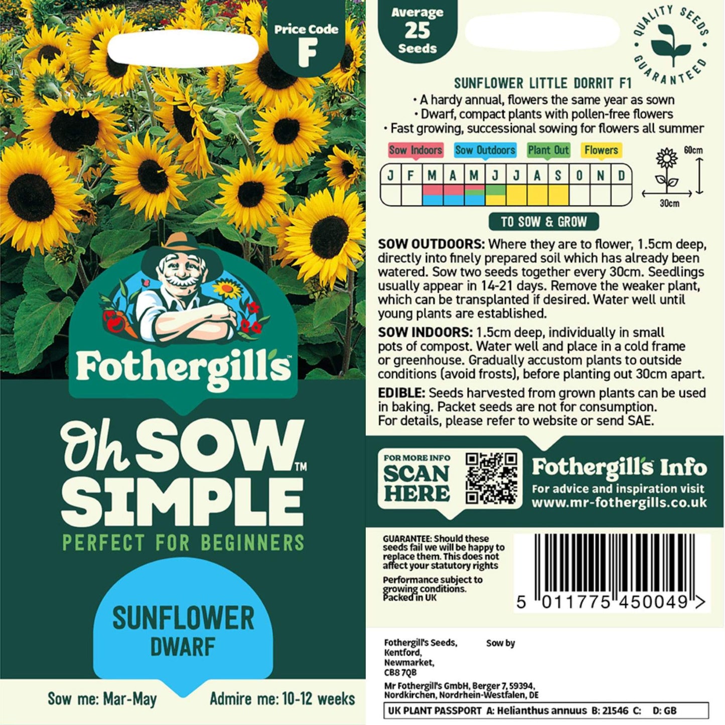 Sunflower Dwarf seed packet information