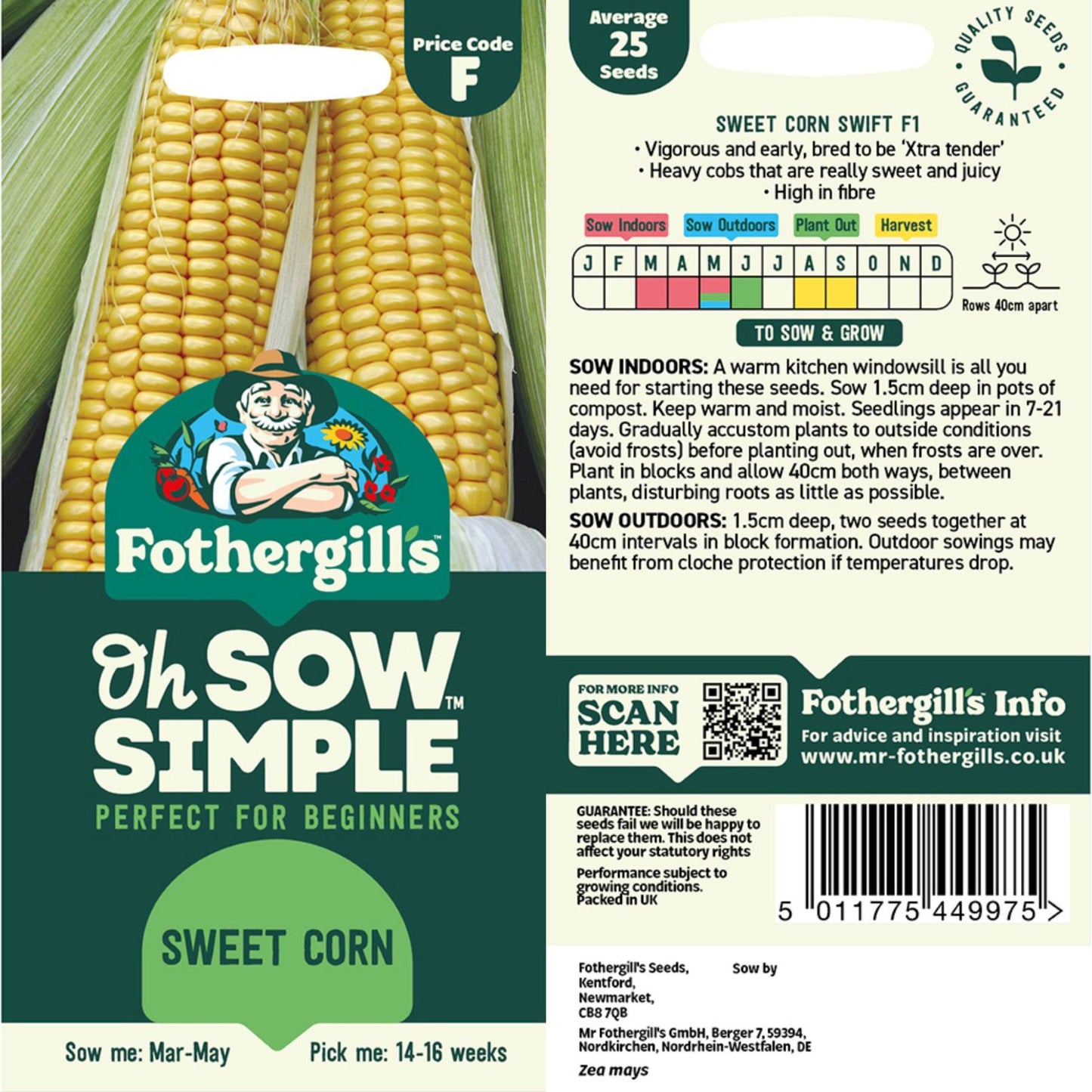Sweet corn seed packet information