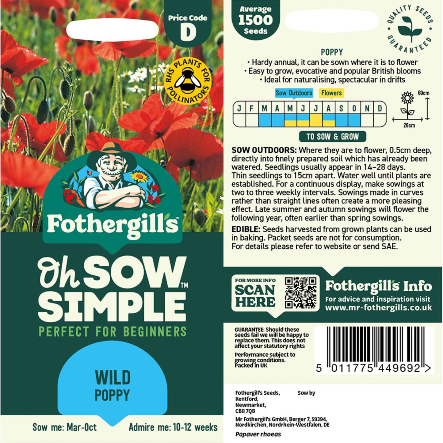 Wild Poppy seed packet information