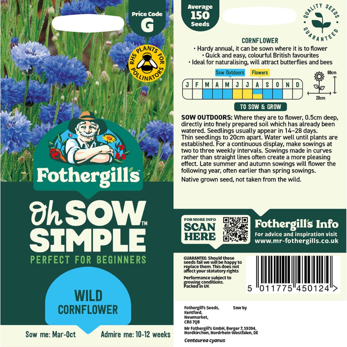 Blue wild cornflower seed packet information