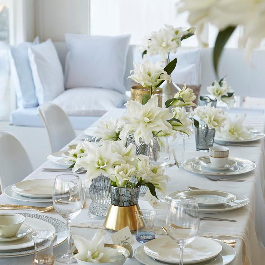 White lily flowers without pollen