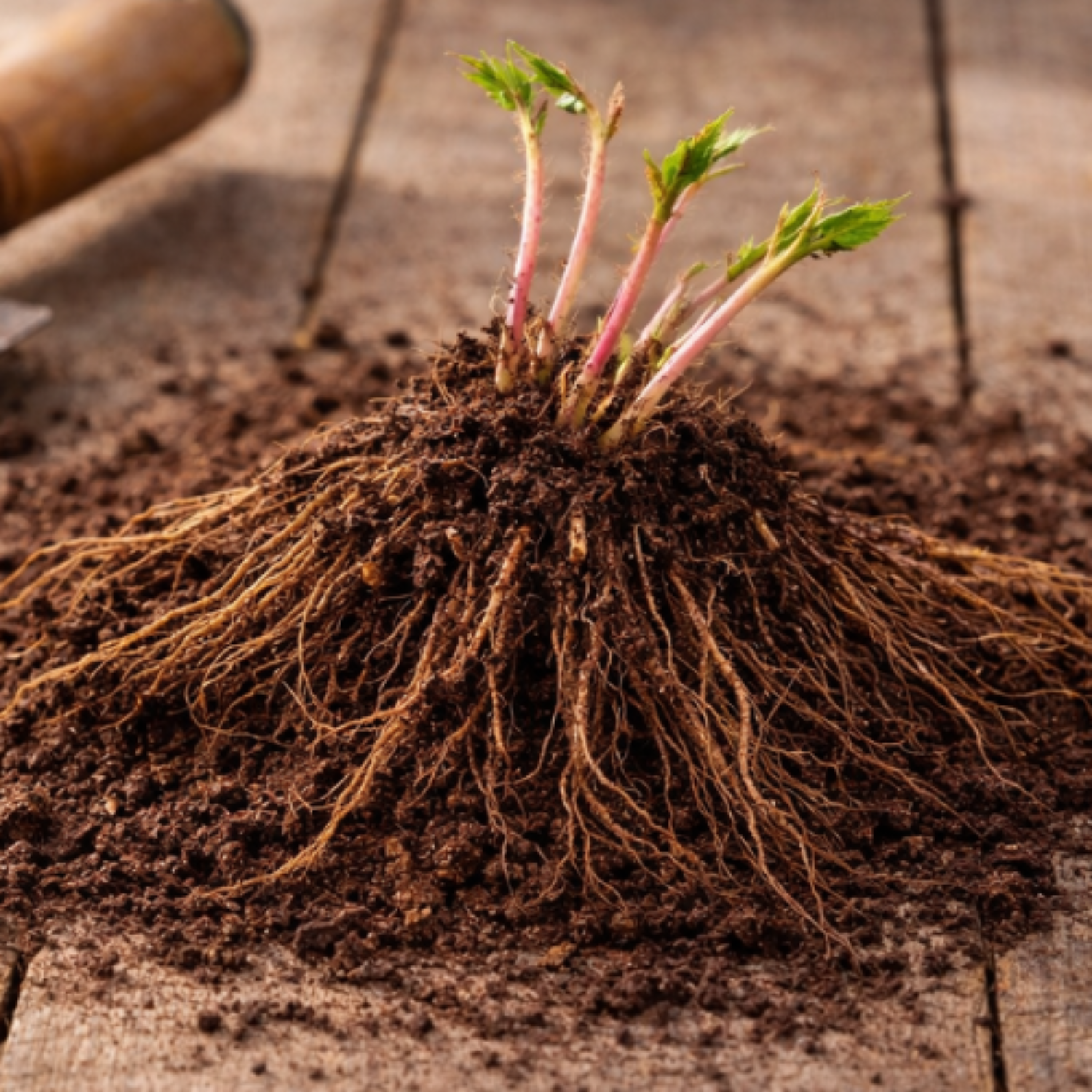 Astilbe Bare Root on wood surface