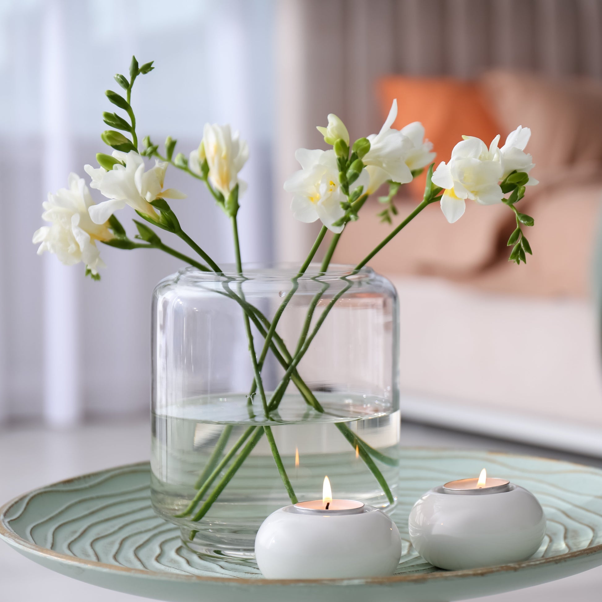 White Freesia Flowers in Vase
