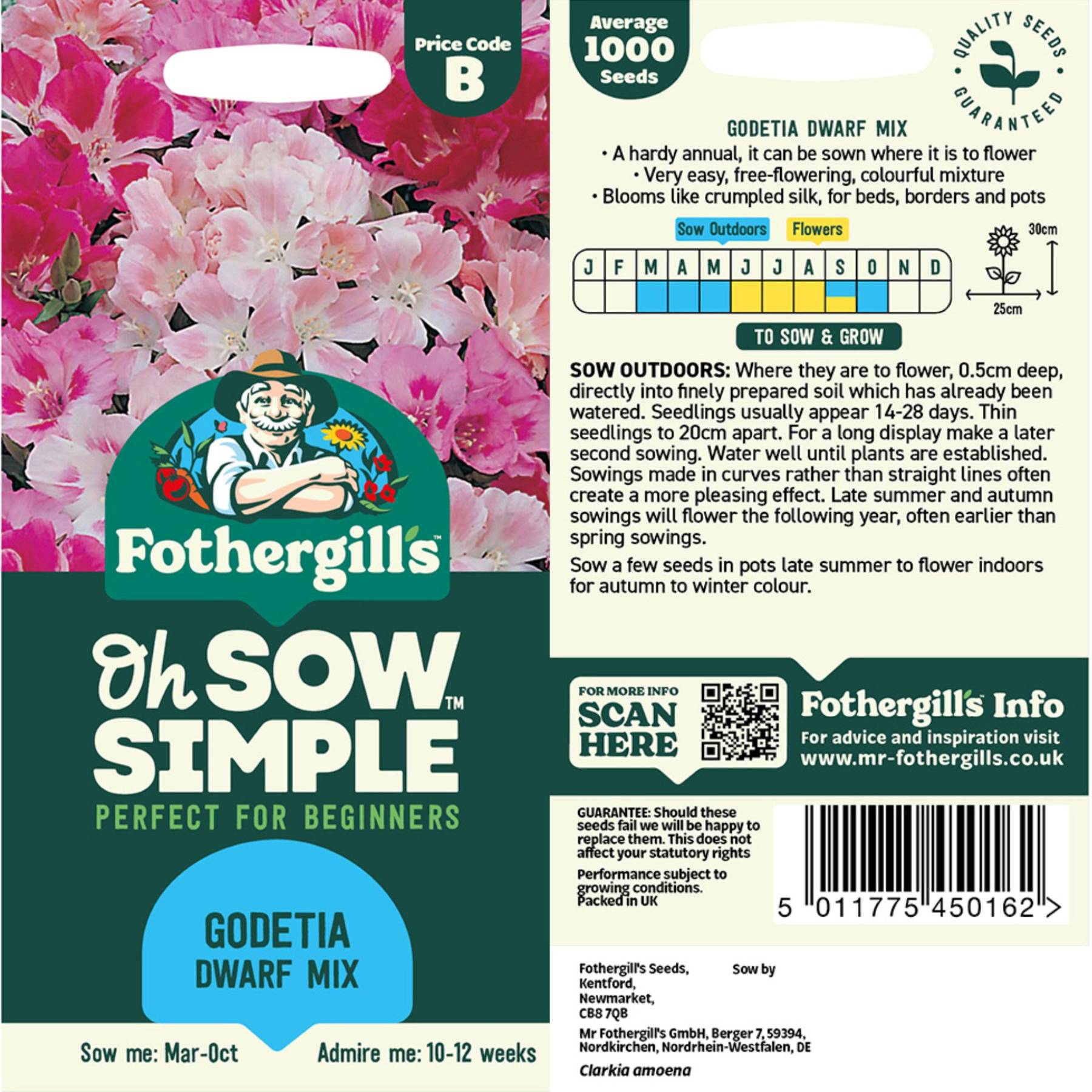 godetia flower seeds Easy to Grow Bulbs Godetia Dwarf Mix Seed