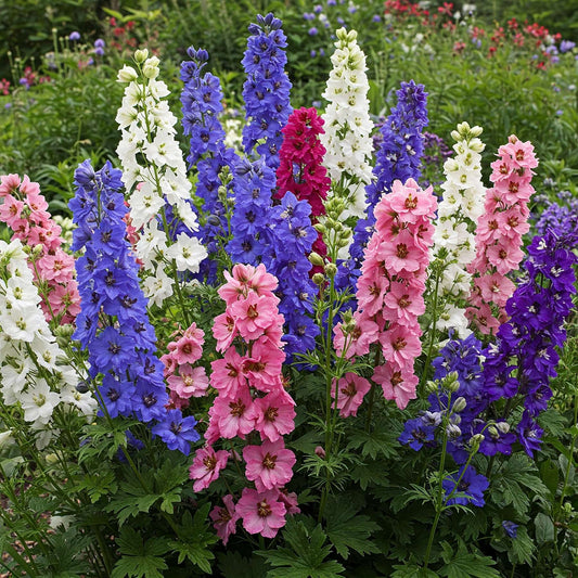 Larkspur Delphinium flowers mix