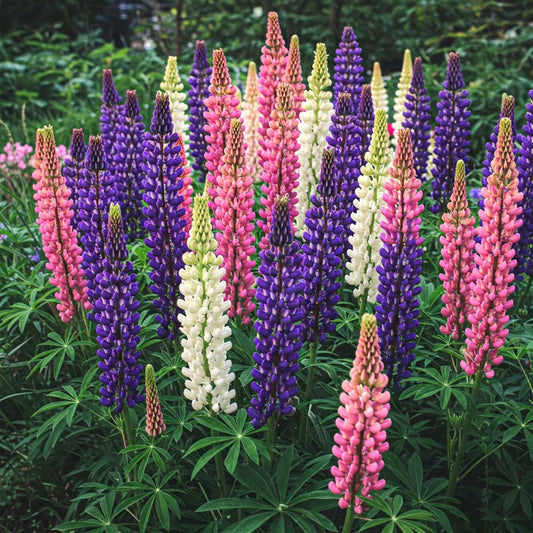 Lupine mix of purple pink and white flowers