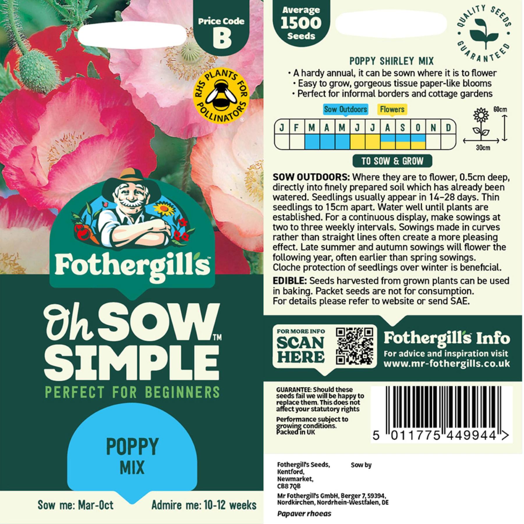 Poppy Mixture Easy to Grow Poppy Mix Seed - Oh Sow™ Simple – Easy To Grow Bulbs