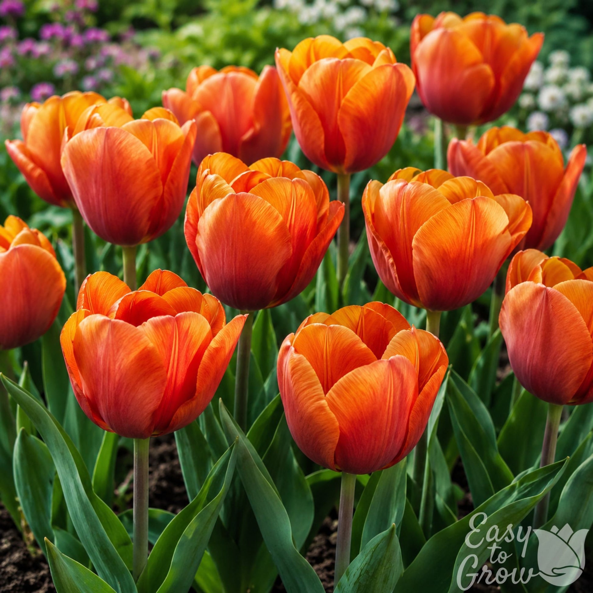 Tulips blooming in orange hues
