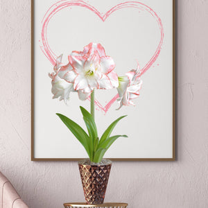 double pink and white amaryllis in a rose gold vase gift