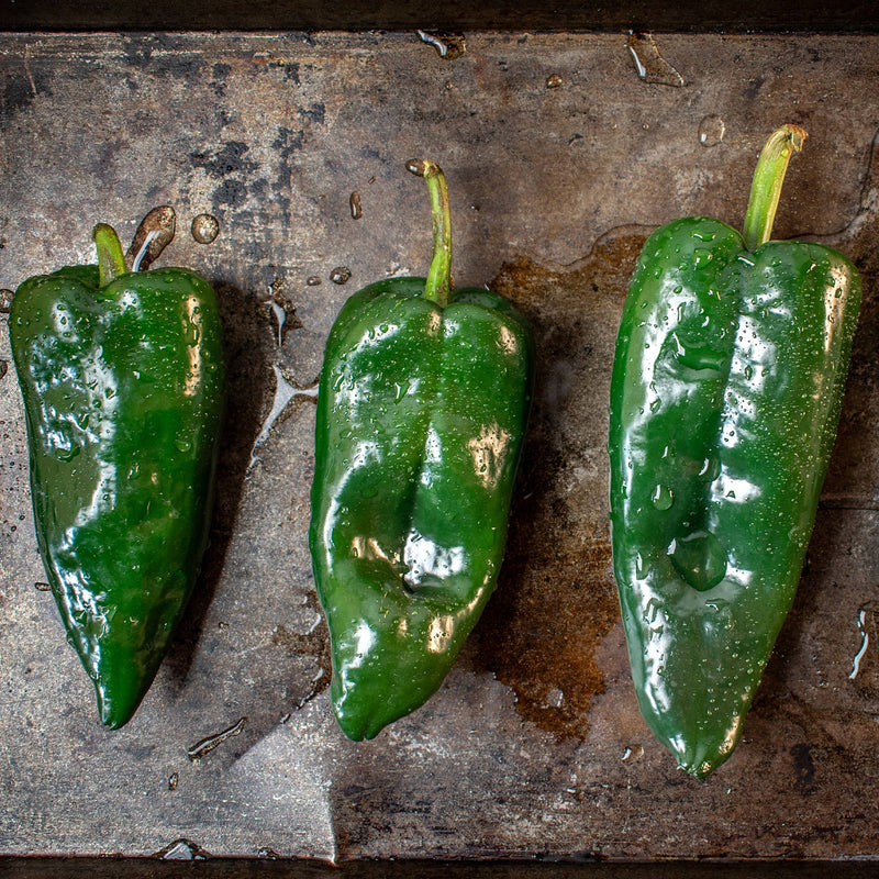 poblano peppers in pan