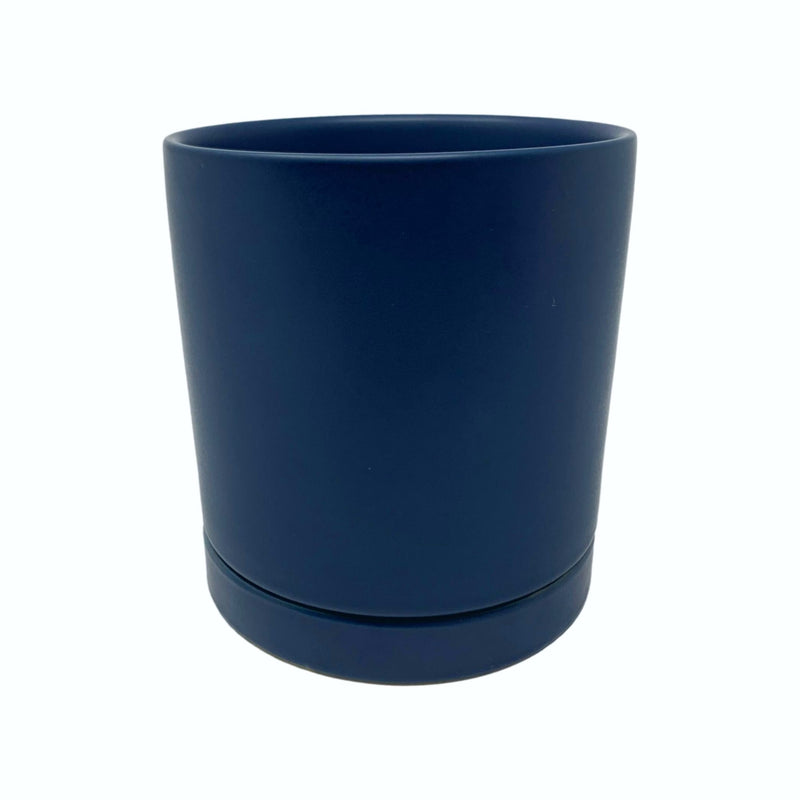 blue ceramic pot with saucer